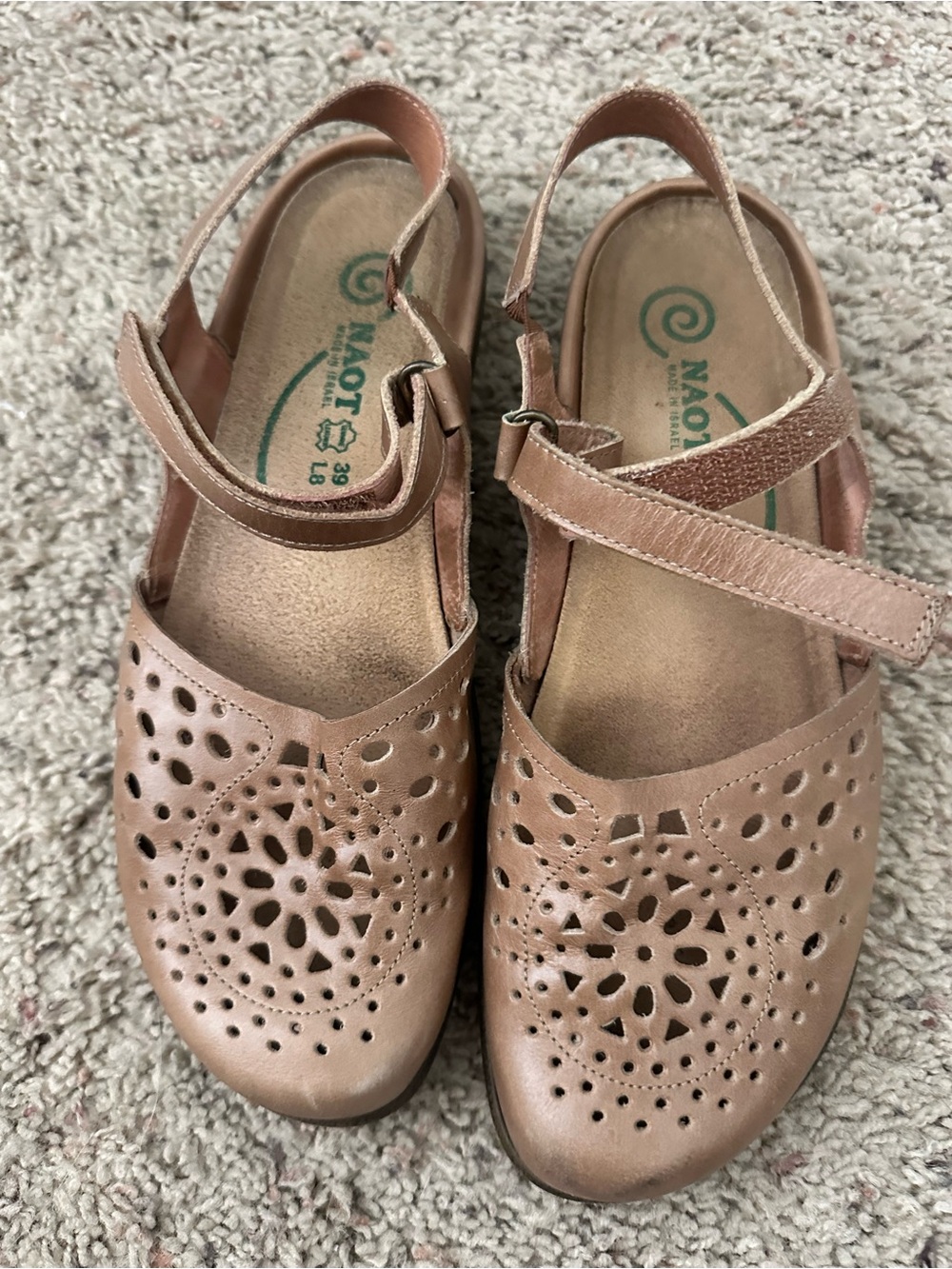 Naot Pink-Tan Perforated Slingback Sandals